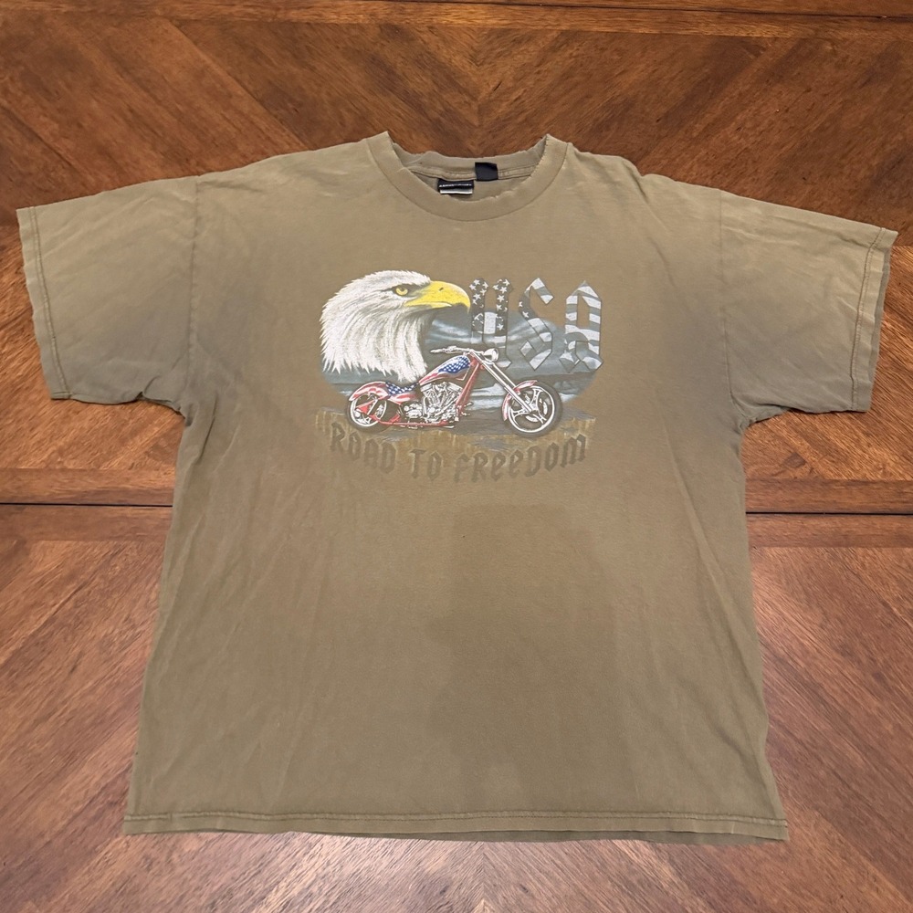 Canyon River Blues Mens XL Road Freedom Eagle Motorcycle Graphic T-Shirt Green